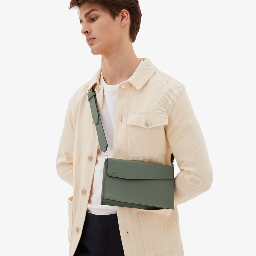 Valextra Borsa a tracolla da Uomo in Pelle Verde | Valextra Pocket Italy