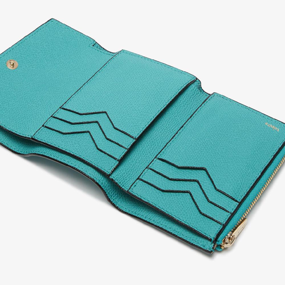 Valextra Portafoglio da Donna di Lusso in Pelle Azzurra | Valextra Pocket Qualità