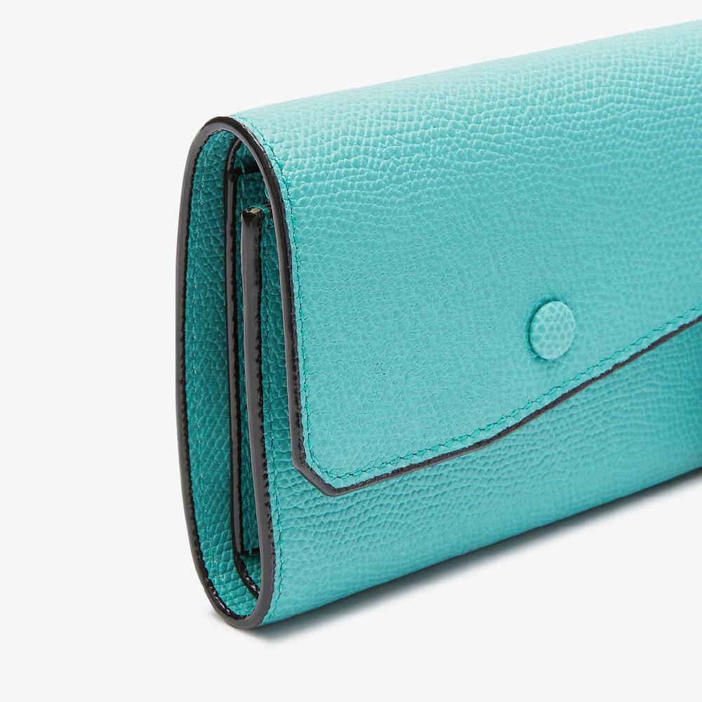 Valextra Portafoglio da Donna di Lusso in Pelle Azzurra | Valextra Pocket Qualità