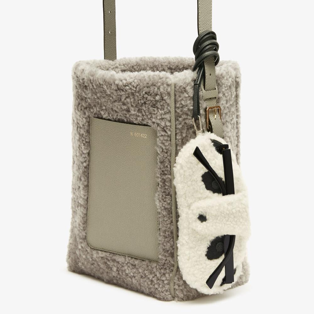 Valextra PORTA OCCHIALI CON TRACOLLA MONTONE RICAMO PANDA/VITELLO VS PALLADIO Soddisfazione Garantita