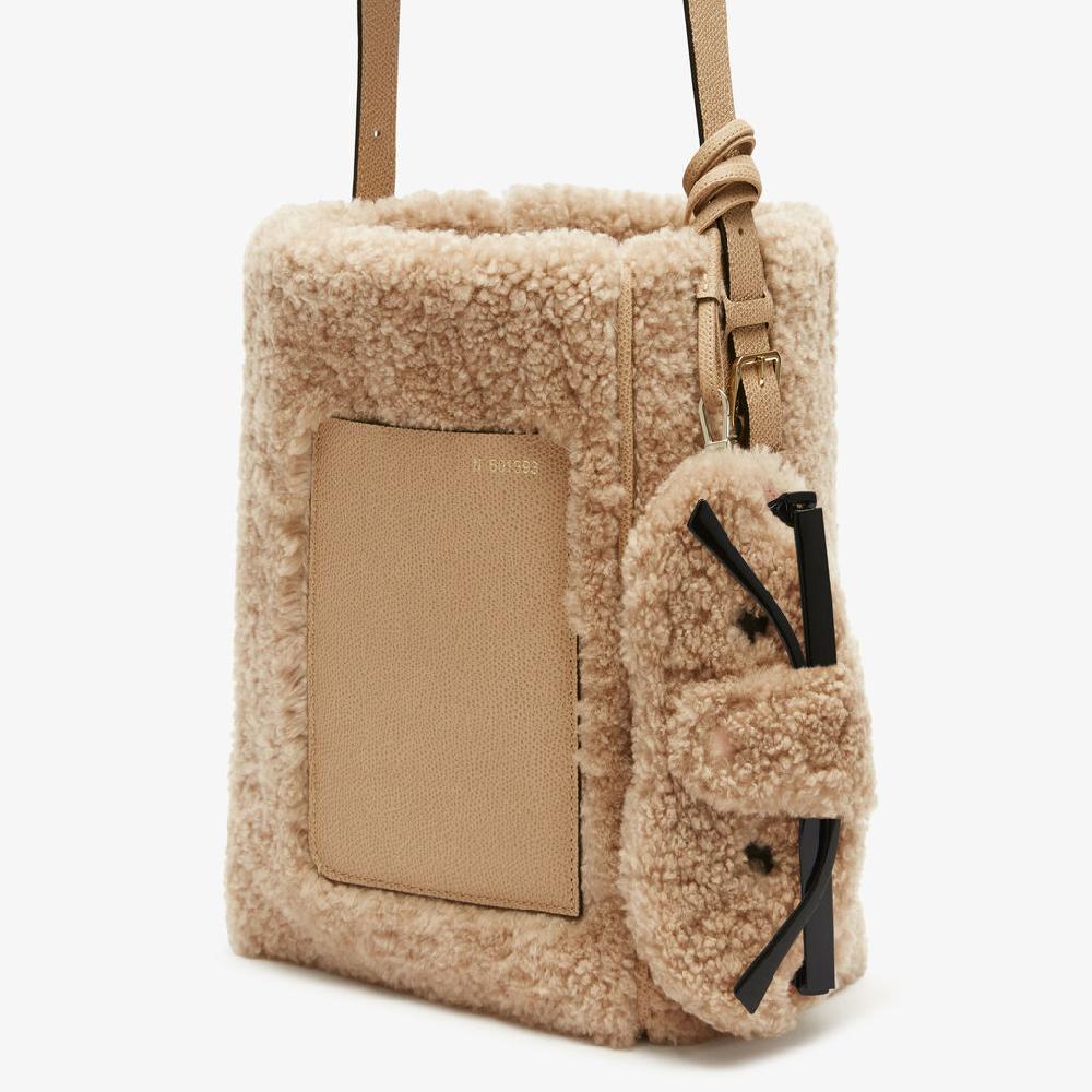 Valextra Custodia per occhiali Orso di Lusso in Shearling Beige Qualità Garantita
