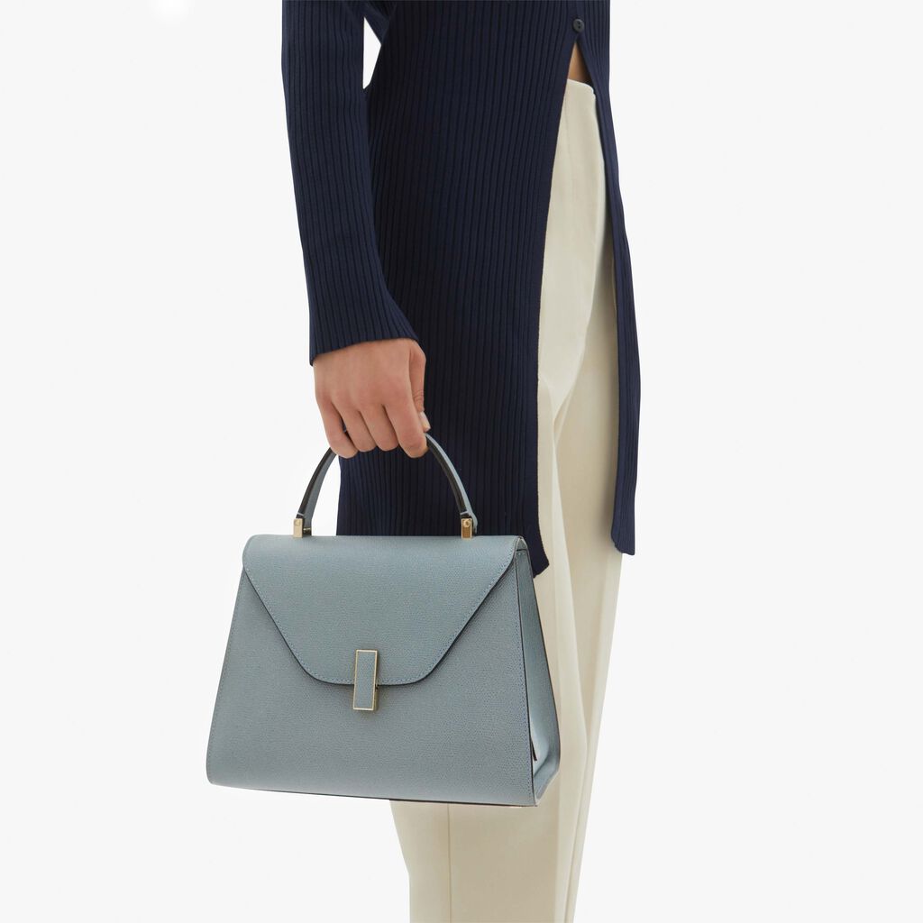 Valextra Valextra Iside: Borsa a mano Media in Pelle Blu Convenienza