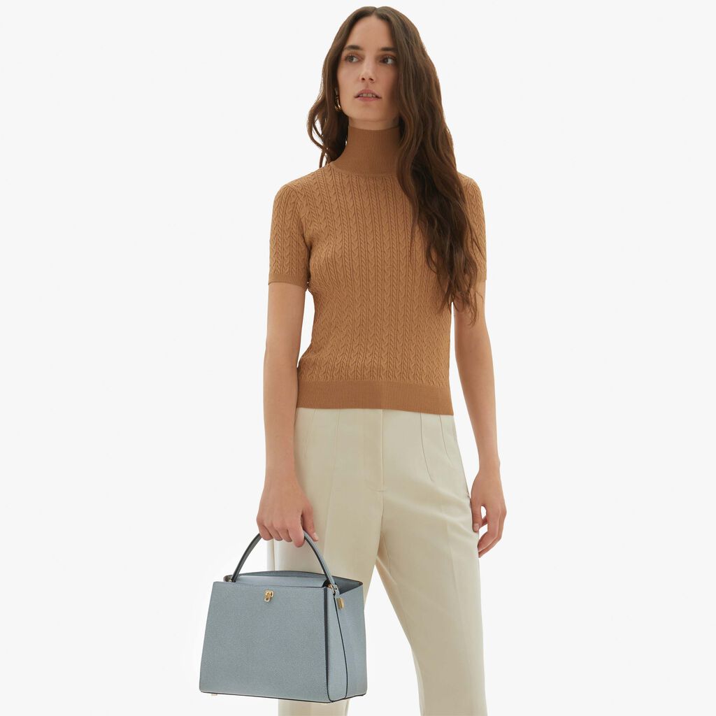Valextra Valextra Brera: Borsa a mano Media in Pelle Blu Vendita Calda