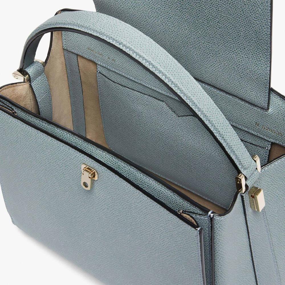 Valextra Valextra Brera: Borsa a mano Media in Pelle Blu Vendita Calda