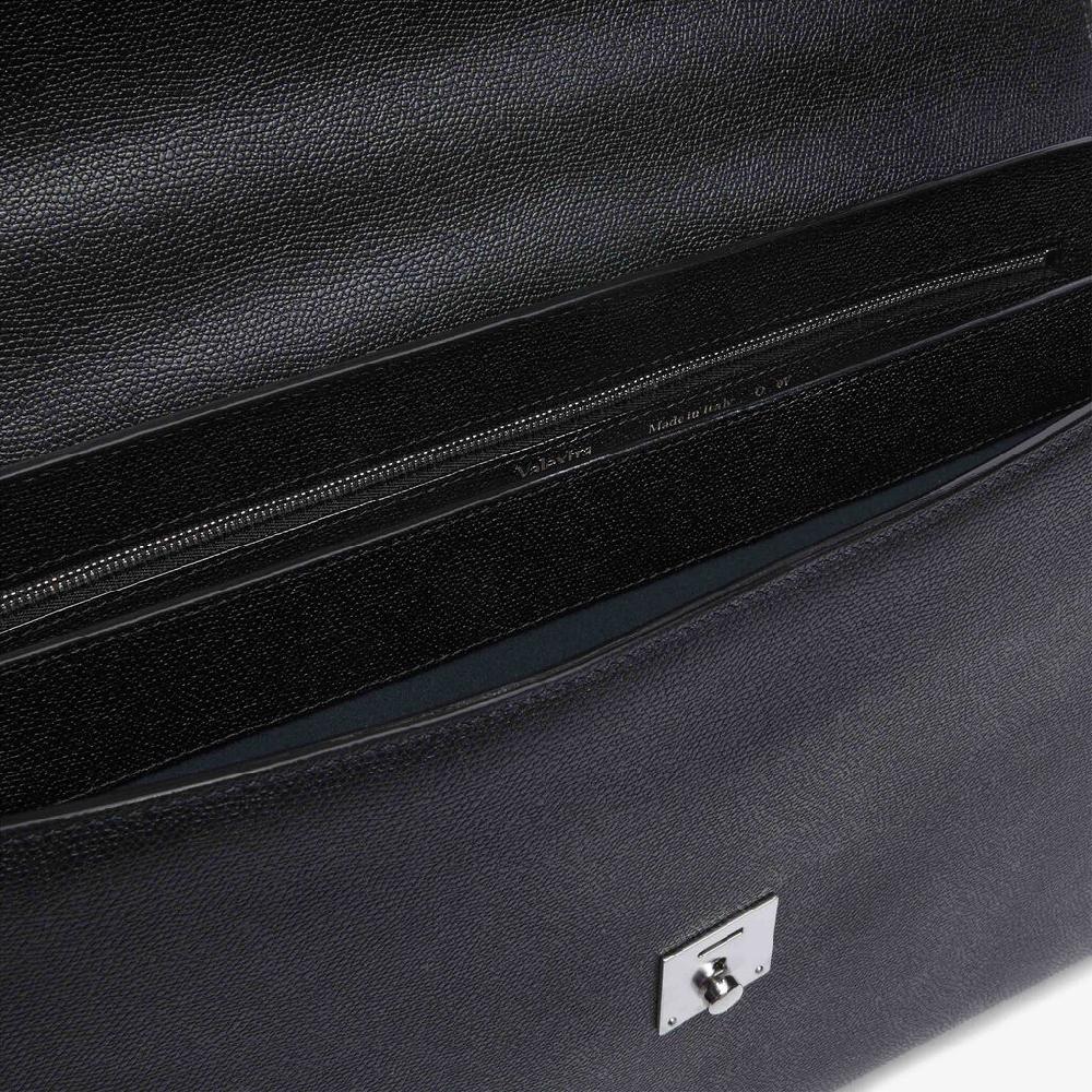 Valextra Valextra Avietta: Borsa business Media in Pelle Nera Vendita Economica