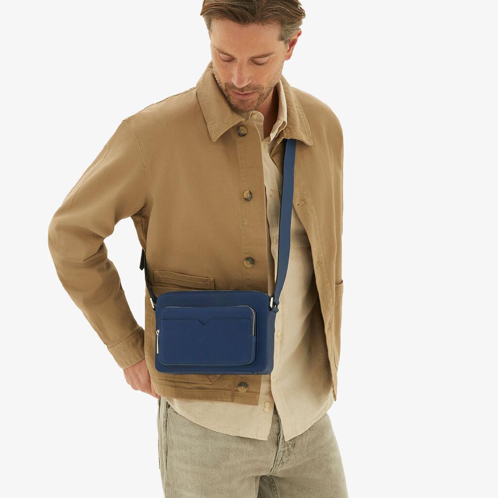 Valextra Borsa reporter da Uomo in Pelle Blu Zaffiro | Valextra V-Line Ultimo giorno