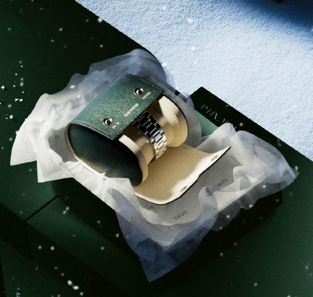 Valextra Porta orologio singolo di Lusso in Pelle Verde | Valextra V-Line Vendita Calda