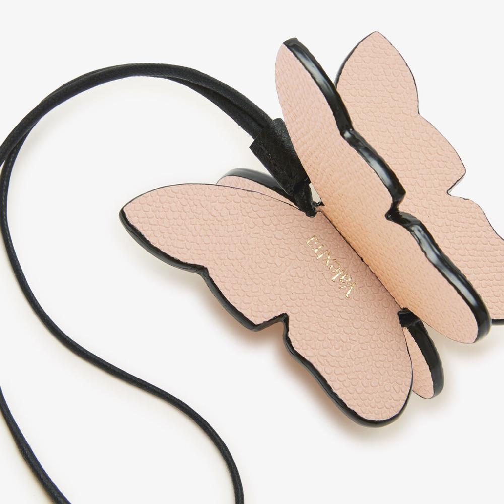 Valextra Charm Farfalla | Pelle di vitello Millepunte | Rosa Bonne Mine/Gallo Crema/Nero | Valextra Saldi Di Fabbrica
