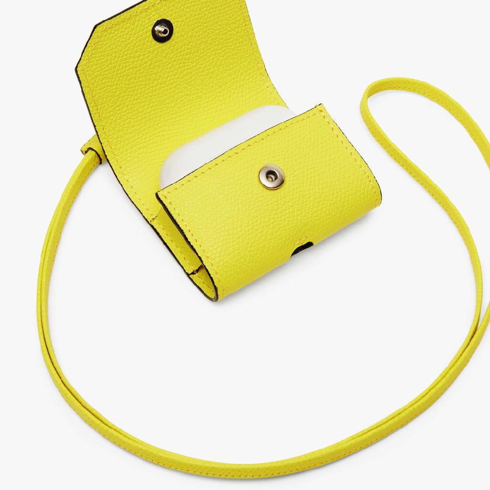 Valextra Porta Airpods Pro con Tracolla in Pelle Gialla Lime | Valextra Novità