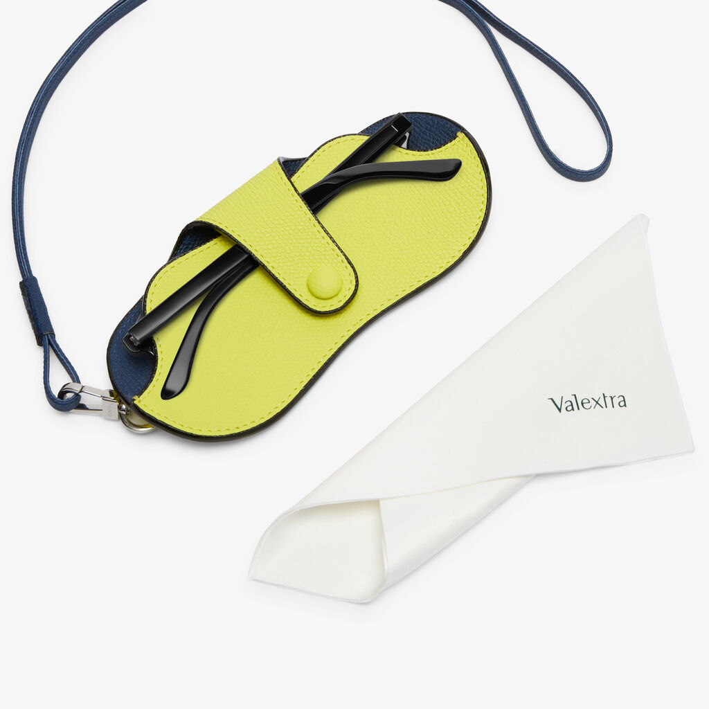 Valextra Custodia occhiali di Lusso in Pelle Gialla lime e Blu | Valextra In Linea