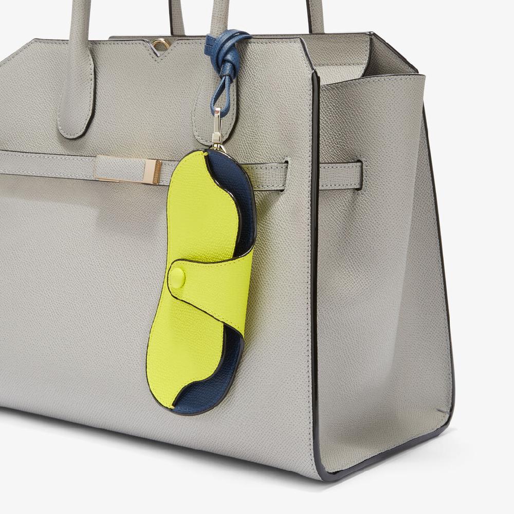 Valextra Custodia occhiali di Lusso in Pelle Gialla lime e Blu | Valextra In Linea