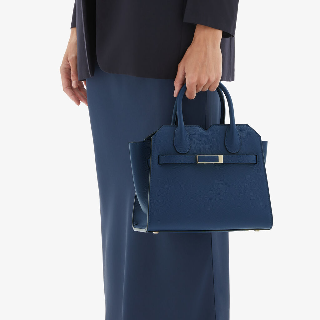 Valextra Borsa due manici da Donna di Lusso in Pelle Blu Zaffiro | Valextra Qualità Garantita