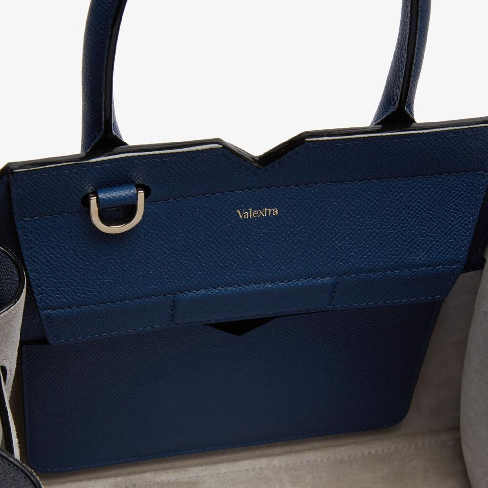 Valextra Borsa due manici da Donna di Lusso in Pelle Blu Zaffiro | Valextra Qualità Garantita