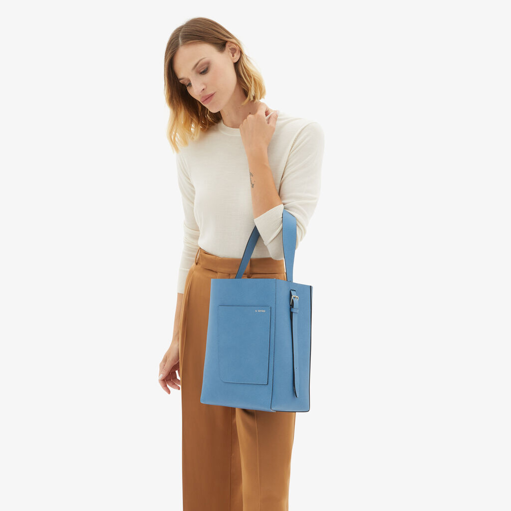 Valextra Borsa a secchiello da Donna Media in Pelle Azzurra | Valextra Soft Promozione Limitata
