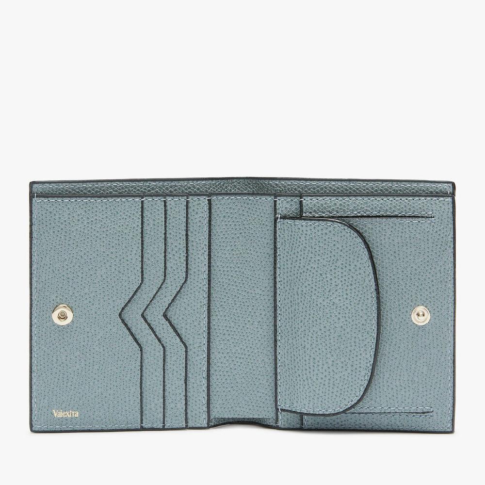 Valextra Portafoglio compatto da Donna in Pelle Azzurra | Valextra Outlet