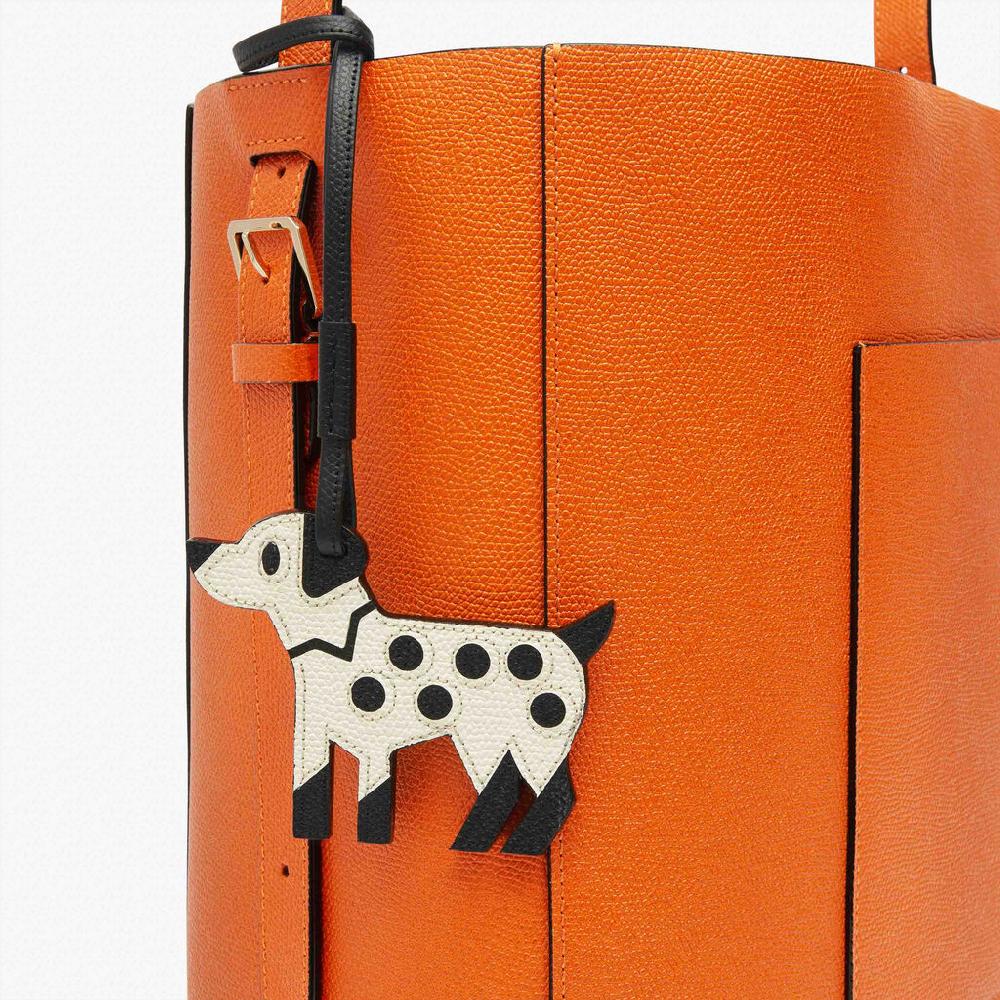 Valextra Charm cagnolino di Lusso in Pelle Bianca e Nera | Valextra Vendita Calda
