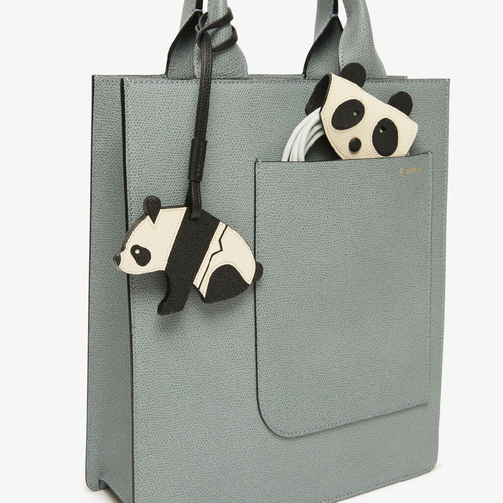 Valextra Charm per borsa Panda in Pelle Bianca e Nera | Valextra Saldi Di Fabbrica