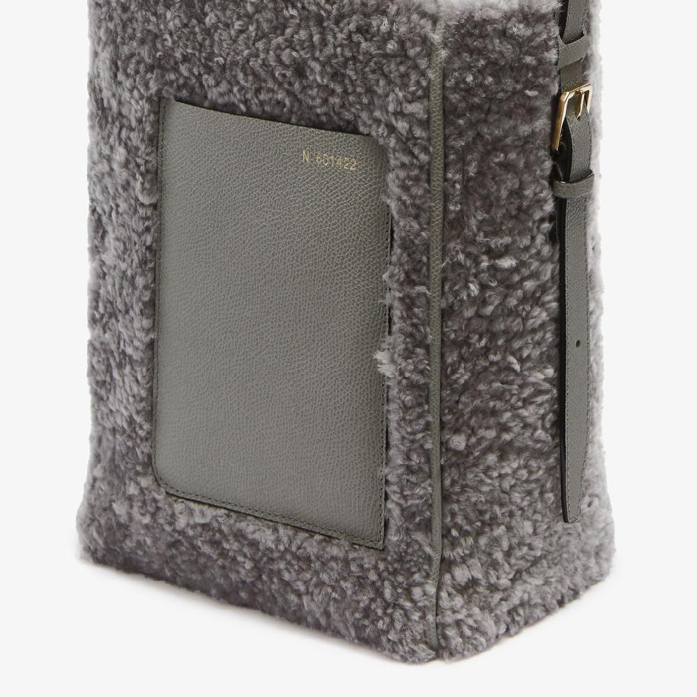 Valextra Borsa a secchiello da Donna Mini Shearling Grigia | Valextra Soft 2025