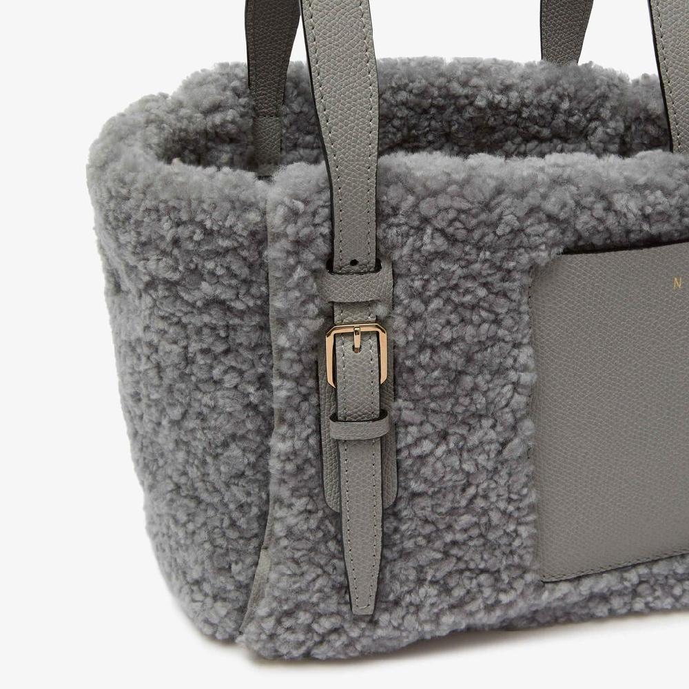 Valextra Borsa a secchiello da Donna in Shearling Grigia | Valextra Soft Italy