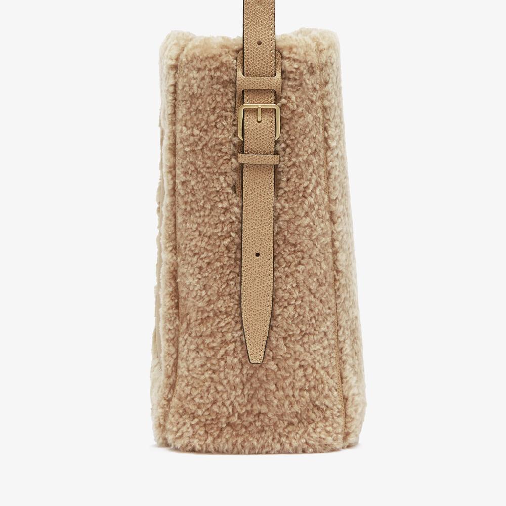 Valextra Borsa a secchiello da Donna Mini Shearling Beige | Valextra Soft Italia