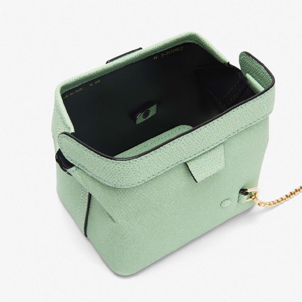 Valextra Borsa a tracolla Nano in Pelle Verde Acqua | Valextra Tric Trac Presa