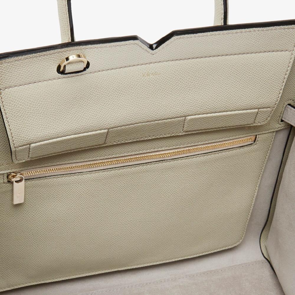 Valextra Borsa A Due Manici Milano Media | Pelle di vitello Millepunte Soft | Grigio Lino | Valextra In Vendita