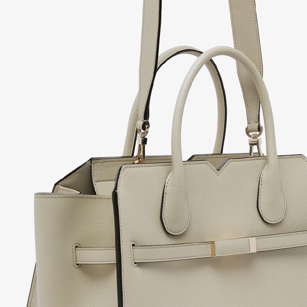 Valextra Borsa A Due Manici Milano Media | Pelle di vitello Millepunte Soft | Grigio Lino | Valextra In Vendita