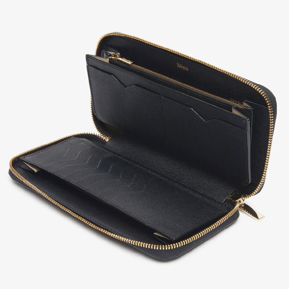 Valextra Portafoglio da Donna di Lusso in Pelle Nera | Valextra Zip Around Sconti questo mese