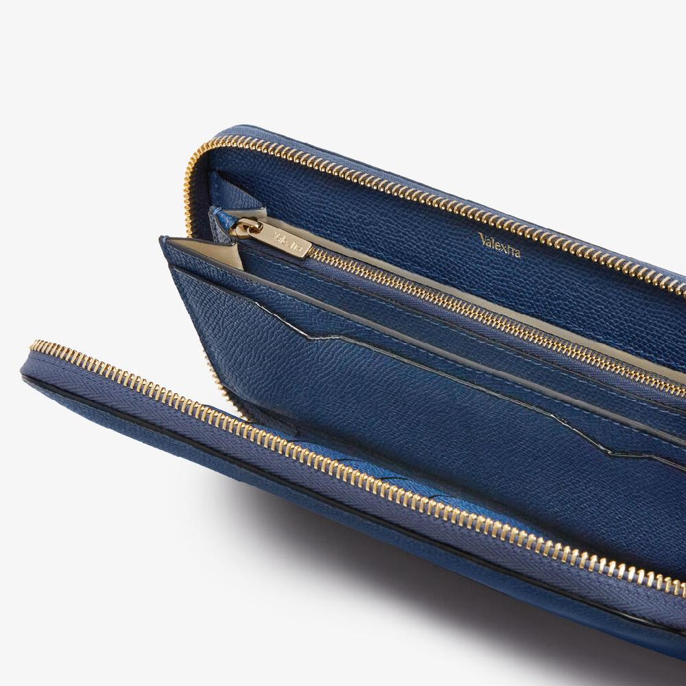 Valextra Portafoglio da Uomo in Pelle Blu Zaffiro | Valextra Zip Around Qualità