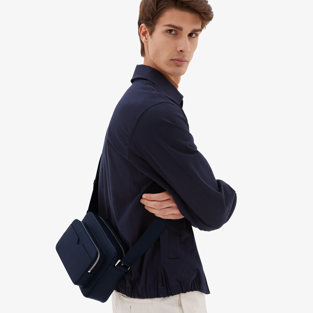 Valextra Borsetta Reporter in Pelle Blu con zip | Valextra V-Line Sconto