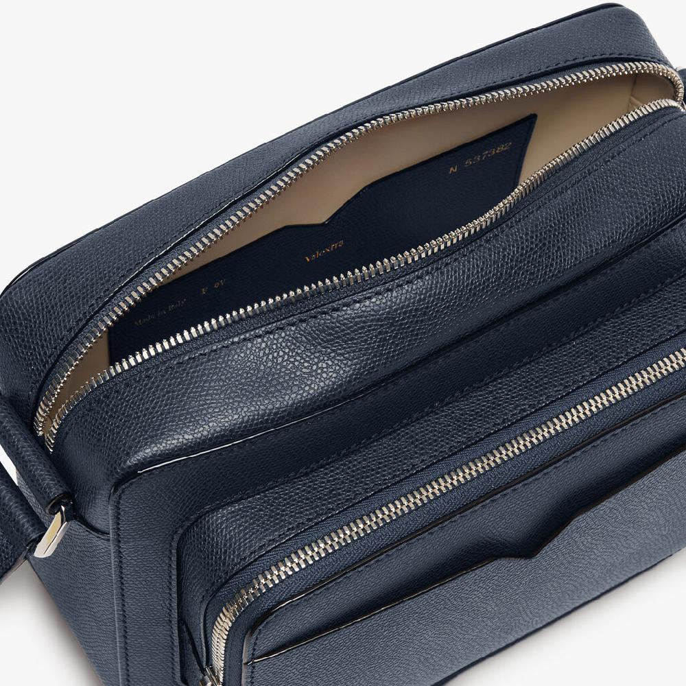 Valextra Borsetta Reporter in Pelle Blu con zip | Valextra V-Line Sconto