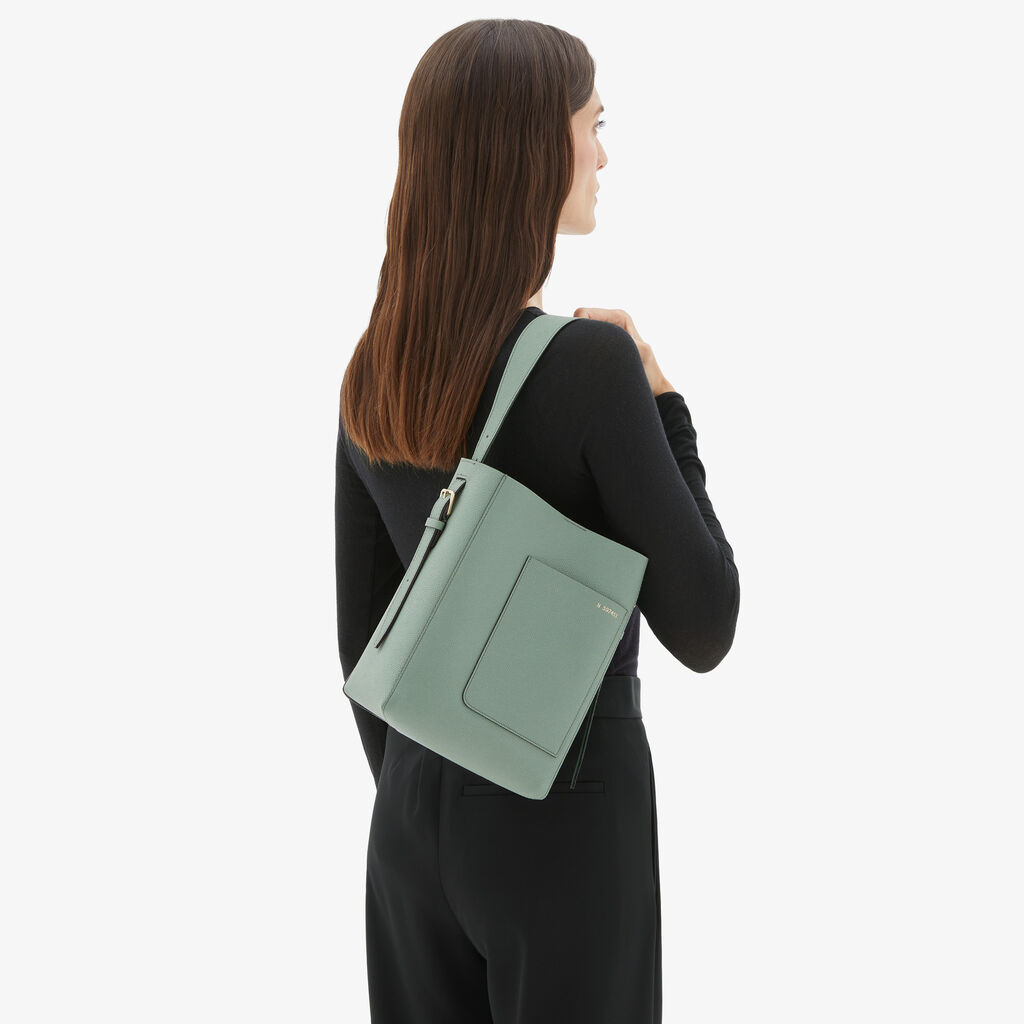 Valextra Borsa a Secchiello Soft Mini | Pelle di vitello Millepunte | Verde Eucalipto | Valextra In Saldo