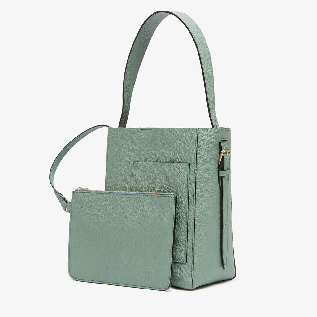 Valextra Borsa a Secchiello Soft Mini | Pelle di vitello Millepunte | Verde Eucalipto | Valextra In Saldo