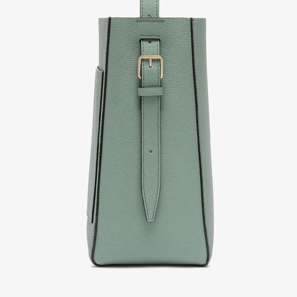 Valextra Borsa a Secchiello Soft Mini | Pelle di vitello Millepunte | Verde Eucalipto | Valextra In Saldo