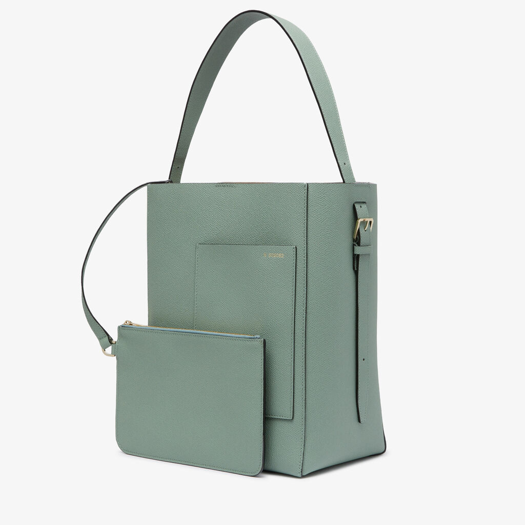 Valextra Borsa a Secchiello Soft Media | Pelle di vitello Millepunte | Verde Eucalipto | Valextra Nuova