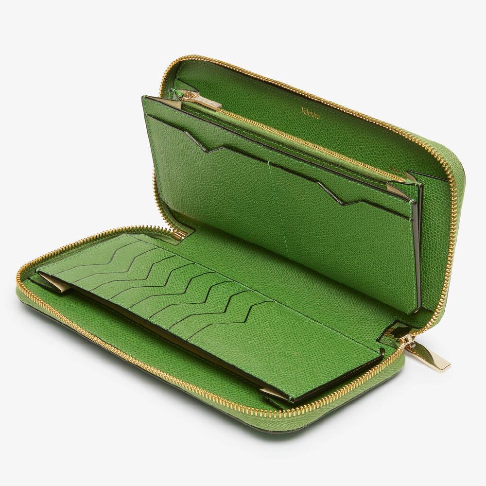 Valextra Portafoglio da Donna di Lusso in Pelle Verde | Valextra Zip Around Promozione
