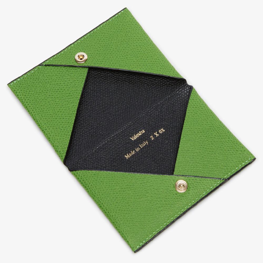 Valextra Porta carte con Bottone di Lusso in Pelle Verde e Nera | Valextra Qualità Garantita