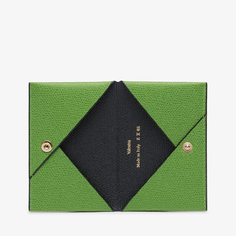Valextra Porta carte con Bottone di Lusso in Pelle Verde e Nera | Valextra Qualità Garantita