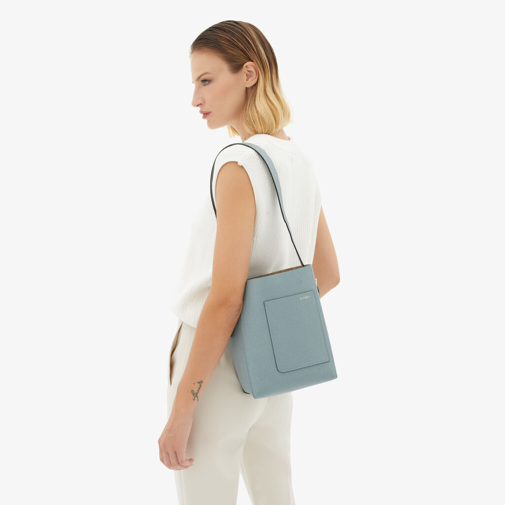 Valextra Borsa a secchiello da Donna Mini in Pelle Azzurra | Valextra Soft Shopping Online