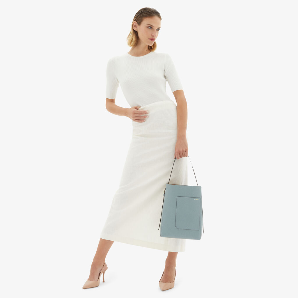 Valextra Borsa a secchiello da Donna in Pelle Azzurra | Valextra Soft In Saldo