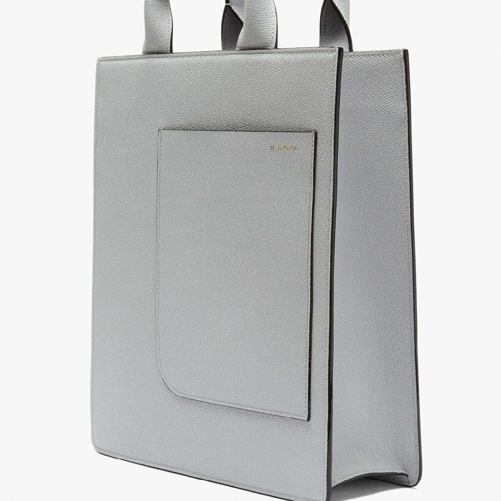 Valextra Borsa Mini in Pelle Grigia con tasca esterna | Valextra Boxy 2025