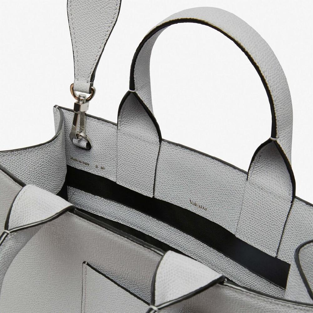 Valextra Borsa Mini in Pelle Grigia con tasca esterna | Valextra Boxy 2025