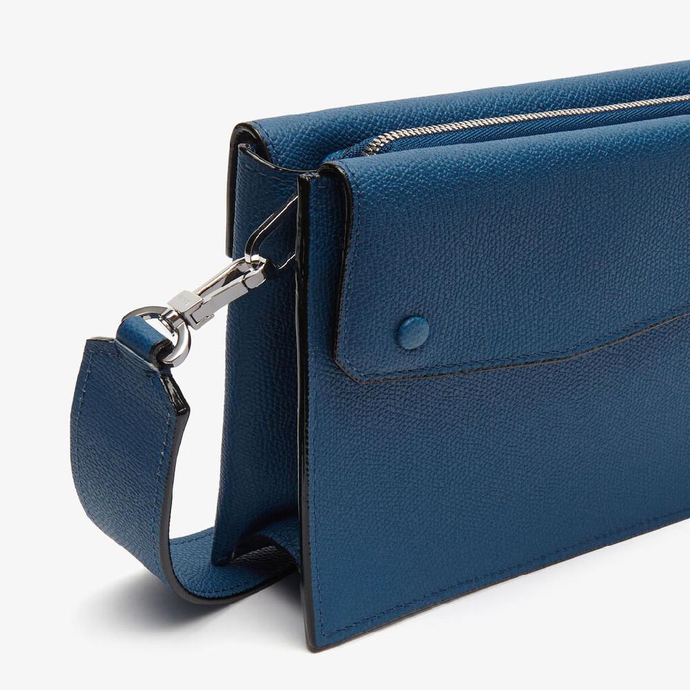 Valextra Borsa a tracolla da Uomo Mini in Pelle Blu | Valextra Pocket Shopping Online