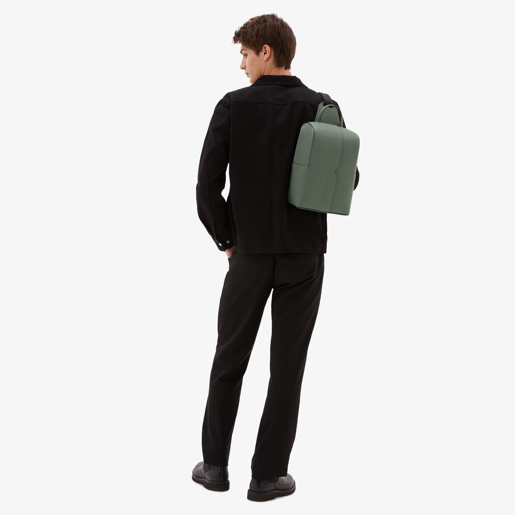 Valextra Zaino da Uomo in Pelle Verde di Lusso | Valextra V-Line Sottocosto
