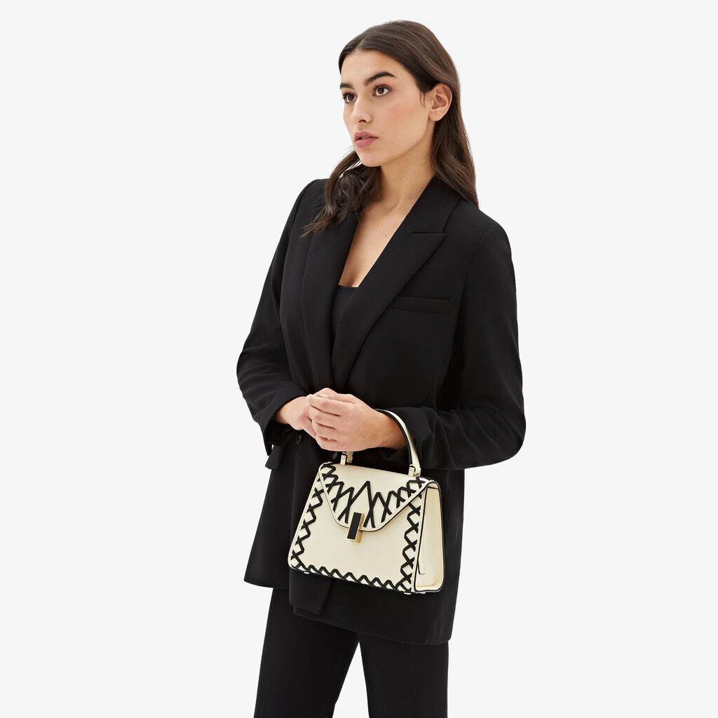 Valextra Borsa a mano Donna in Pelle Bianca con filo Nero | Valextra Iside Negozio