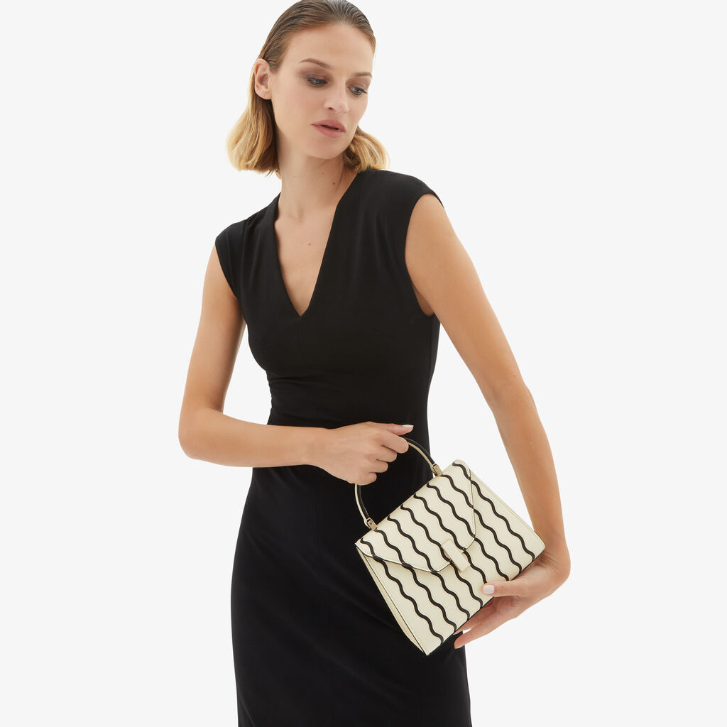 Valextra Borsa a mano Donna Mini in Pelle Bianca e Nera | Valextra Iside Nuova