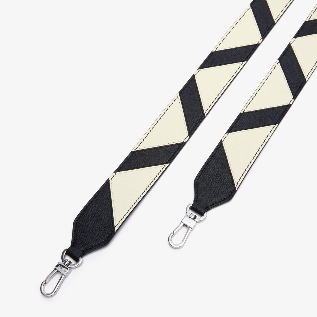 Valextra Tracolla Intarsia in Pelle Bianca e Nera | Valextra Online
