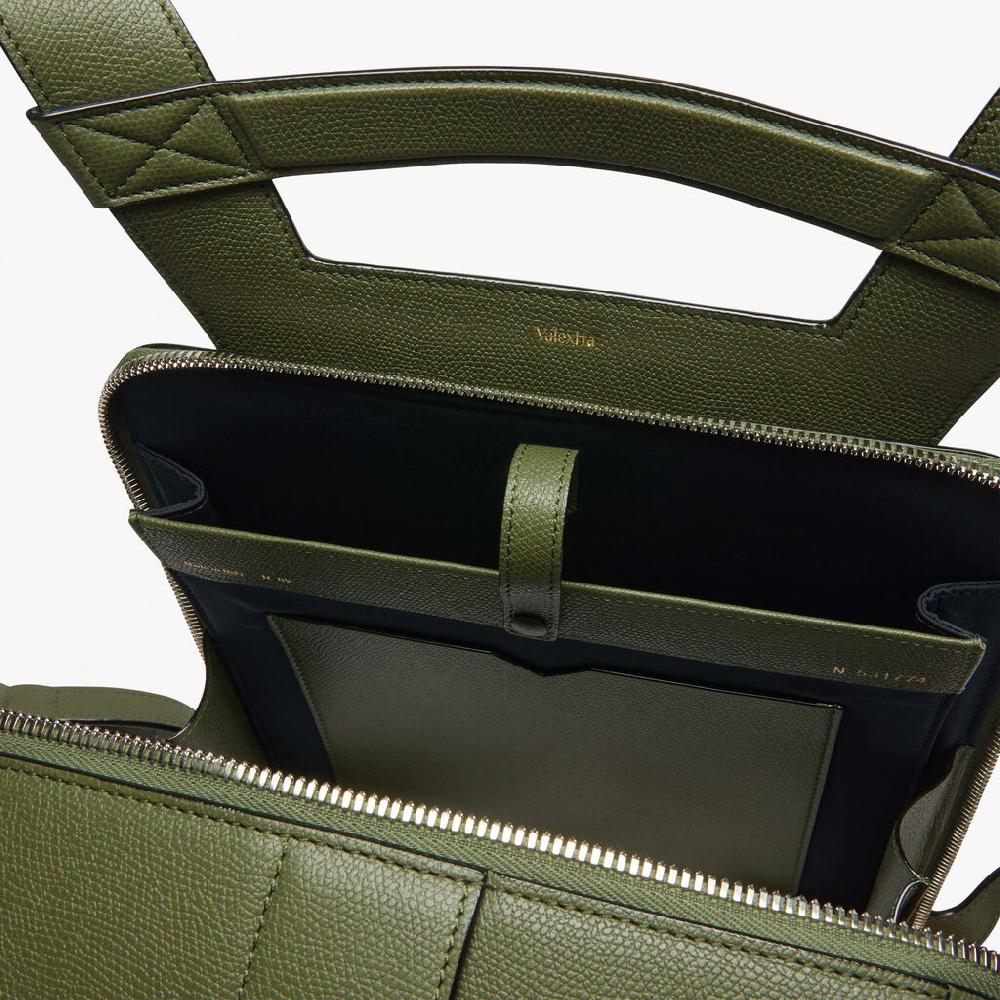 Valextra Valextra V-Line: Zaino elegante da lavoro in Pelle Verde Militare I Più Venduti