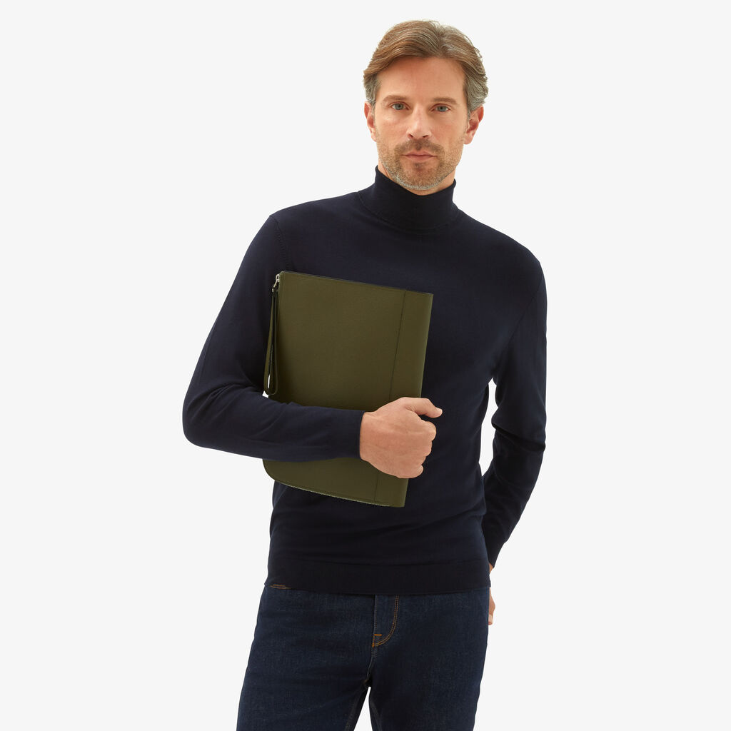 Valextra Portfolio da Uomo in Pelle Verde Militare | Valextra My Logo Moda