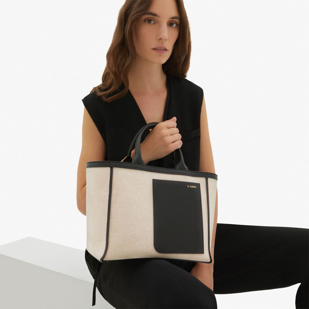 Valextra Shopping bag in canvas Mini in Tela Marrone | Valextra ACQUISTA ORA